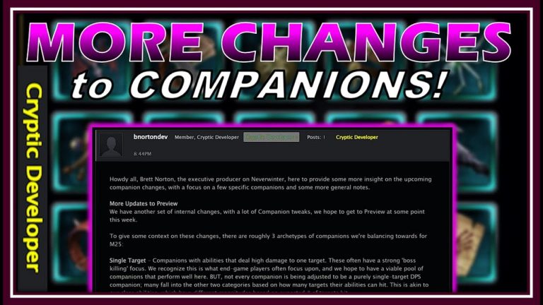 DEV NOTE: More COMPANION CHANGES Upcoming! (honey badger nerf) 3 Different Archetypes! – Neverwinter