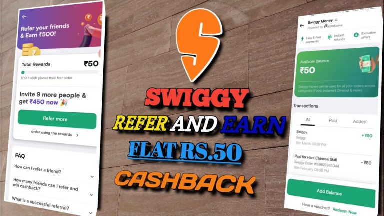 Swiggy Refer and earn | Flat Rs. 50 Cashback