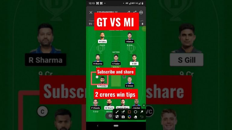 Gt vs mi Match dream11 Team l mi vs gt dream11 prediction l gl 2 crores win tips #shorts