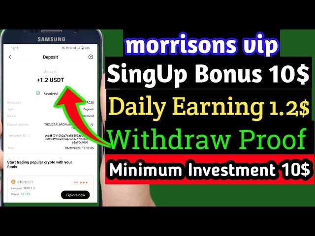 New usdt investment site || morrisons vip singup bonus 10$ and daily 1.2$ withdraw proof