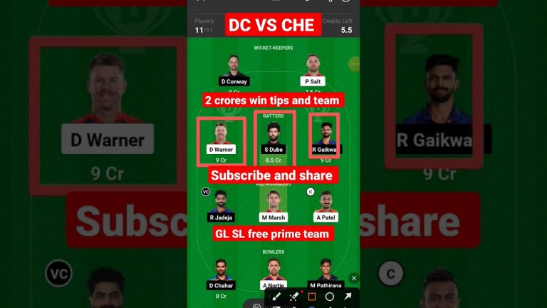 Dc vs che Match dream11 gl Team l csk vs dc dream11 prediction lgl 1st prize 2 crores win tips