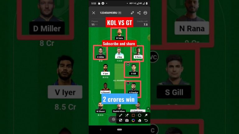 Kol vs gt Match dream11 gl Team l gt vs kol dream11 prediction l gl 1st prize 2cr win tips #shorts