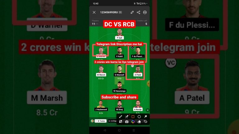 Rcb vs dc Match dream11 gl Team l dc vs rcb dream11 prediction lgl 1st prize 2 crores win tips