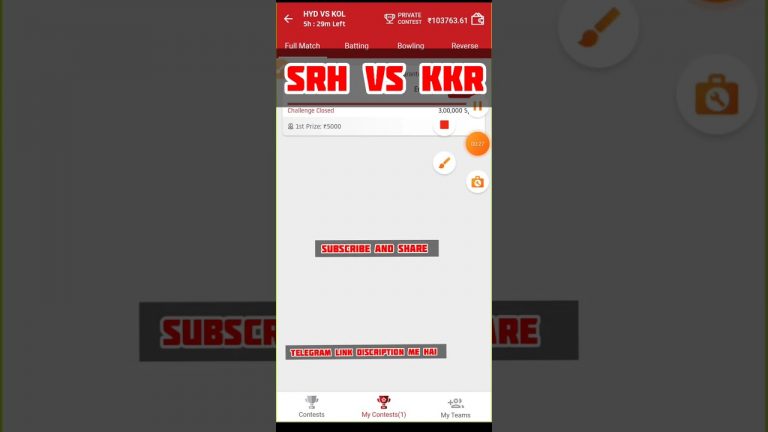 Srh vs kkr Match dream11 gl Team l kkr vs srh vision11 prediction lgl 1st prize 2 crores win tips