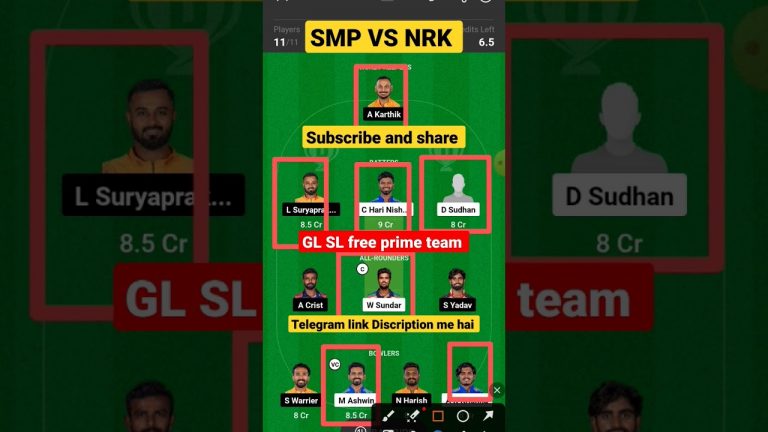 Smp vs nrk Match dream11 gl Team l nrk vs smp dream11 prediction l gl 1st prize 2 crores win tips