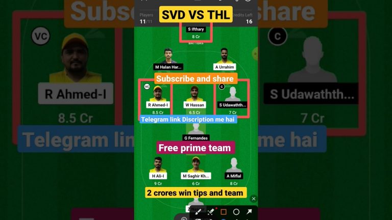 Svd vs thl Match dream11 gl Team l thl vs svd dream11 prediction l gl 1st prize 2 crores win tips