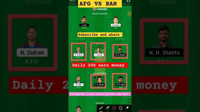 Ban vs afg Match dream11 gl Team l afg vs ban dream11 prediction l gl 1st prize 2 crores win tips