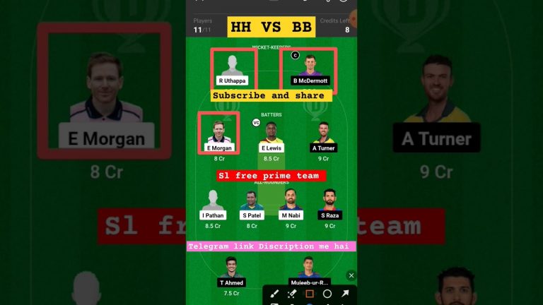 Hh vs bb Match dream11 gl Team l bb vs hh wdream11 prediction l gl 1st prize 2 crores win tips