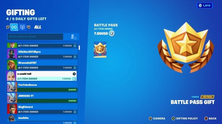 HOW TO GIFT CHAPTER 4 SEASON 4 BATTLE PASS IN FORTNITE!