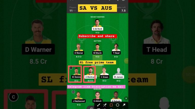 Aus vs sa l sa vs aus dream11 team l gl free prime team l 2 cr win tips and team