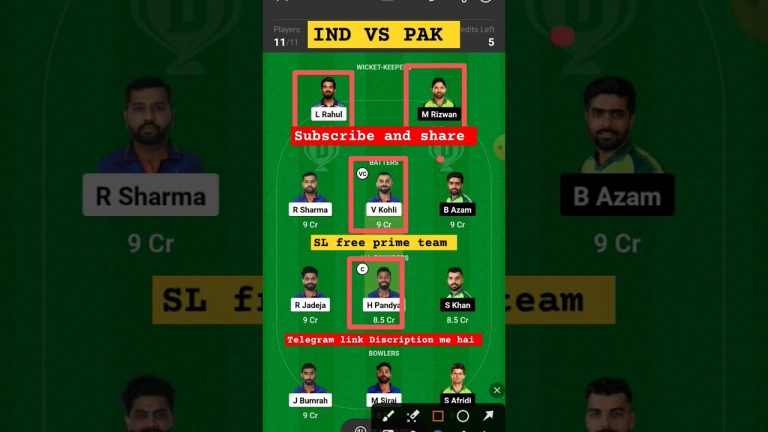 Ind vs pak l pak vs ind dream11 team l gl free prime team l 2 cr win tips and team