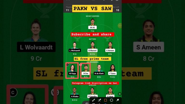 Pkw vs saw l saw vs pkw dream11 team l vision11 free prime team l 5 lakhs free giveaway l gl 1cr win