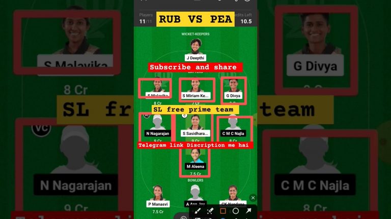 Rub vs pea l pea vs rub dream11 team l gl free prime team l 2 cr win tips and team