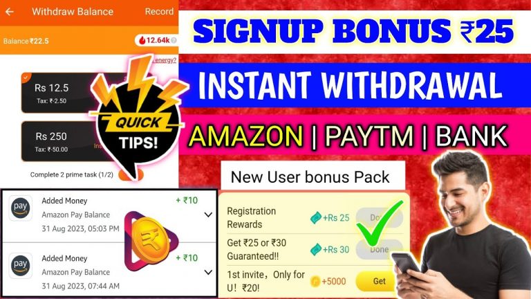 SIGNUP BONUS Rs25 INSTANT WITHDRAW | PAYTM | BANK| AMAZON GIFT CARD EARNING APPS WITHOUT INVESTMENT