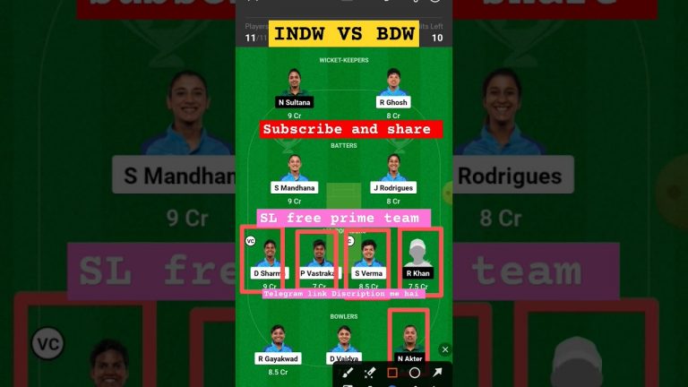 indw vs bdw l bdw vs indw dream11 team l dream11 free prime team l 5lakhs free giveaway l gl 1cr win