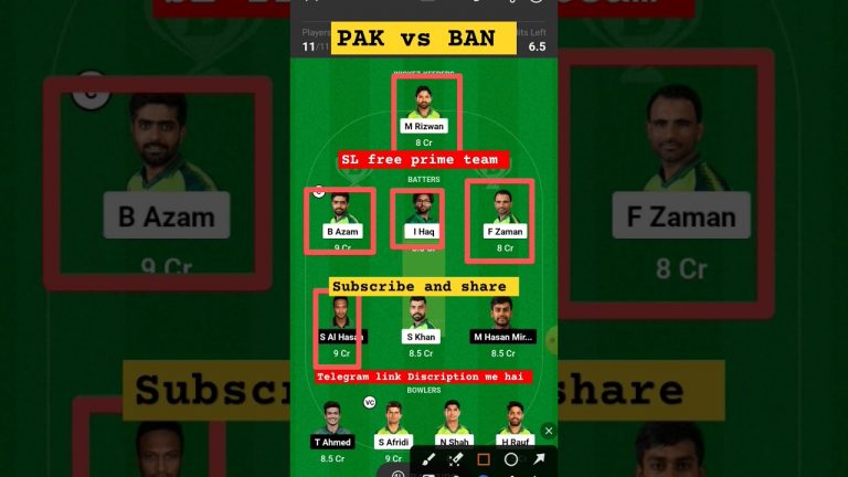 pak vs ban l ban vs pak dream11 team l gl free prime team l 2 cr win tips and team