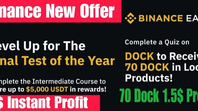 Binance New Offer | Intermediate Course Quiz Answer | Dock Sample Earn Quiz Anwser | Binace New Loot