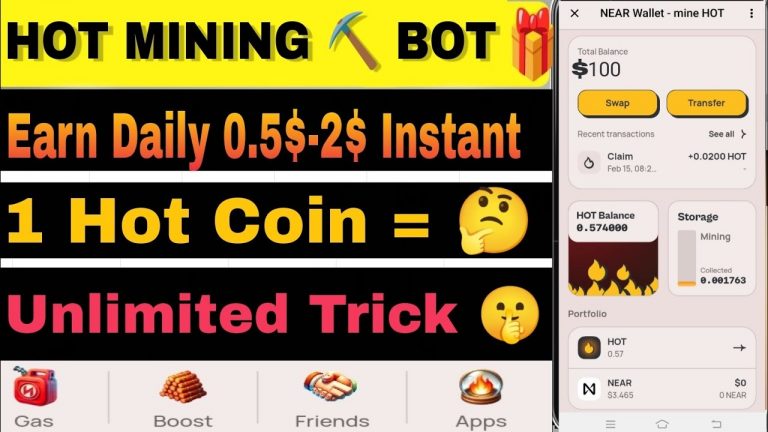 Hot Coin Mining Bot || Earn Daily 0.5$-2$ Instant || Near Wallet Airdrop || Hot Coin Price ?