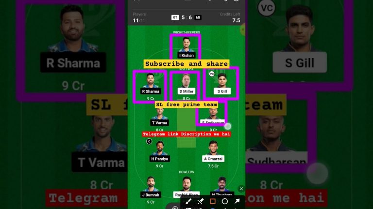 Gt vs mi l mi vs gt dream11 team l dream11 free prime team l 50 lakhs free giveaway l dream11