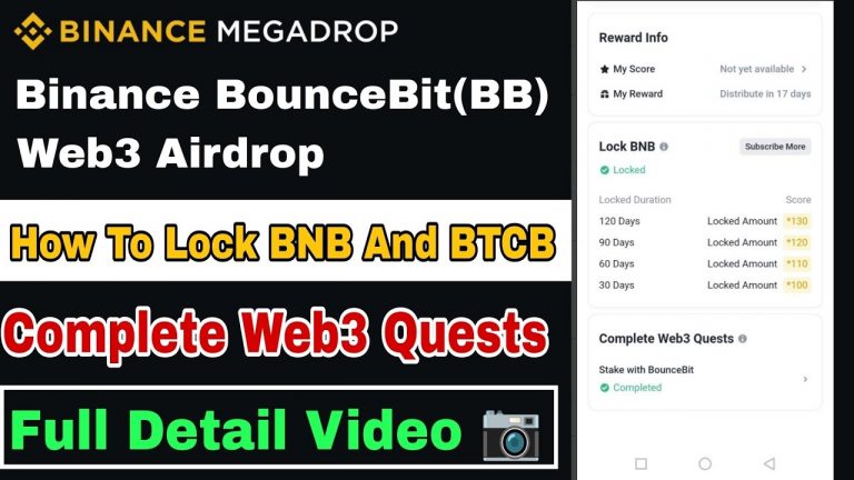 Binance MEGADROP Bounce Bit(BB) Web3 Airdrop || Ho.To Lock BNB Or BTCB || Complete Web3 Quests