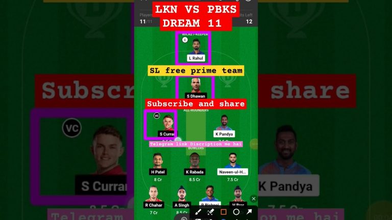 Lkn vs pbks l pbks vs lkn dream11 team l dream11 free prime team l 50 lakhs free giveaway l dream11