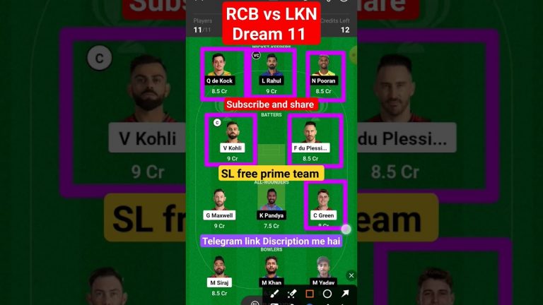 RCB vs LKN, lkn vs rcb dream11 team l dream11 free prime team l 50 lakhs free giveaway l dream11