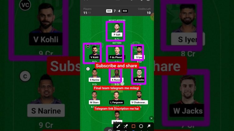 kkr vs rcb, rcb vs kkr dream11 team l dream11 free prime team l 50 lakhs free giveaway l dream11