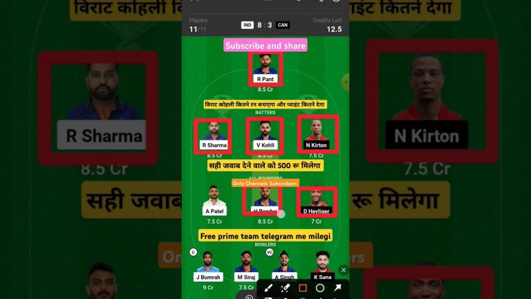 Ind vs can 33rd dream11 team l dream11 free prime team l 50 lakhs free giveaway l Dream11