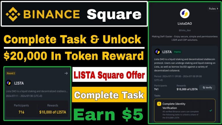 Binance New LISTA Square Offer | Complete Task And Earn $5 In Token Voucher | Binance Square Offer