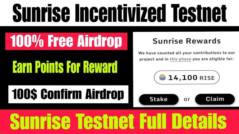 Sunrise Incentivized Testnet Airdrop | Earn RISE Token | Sunrise Confirmed Airdrop | New Crypto Loot