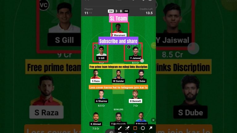 Zim vs Ind, Ind vs zim SL dream11 team l dream11 free prime team l 50 lakhs free giveaway l Dream11