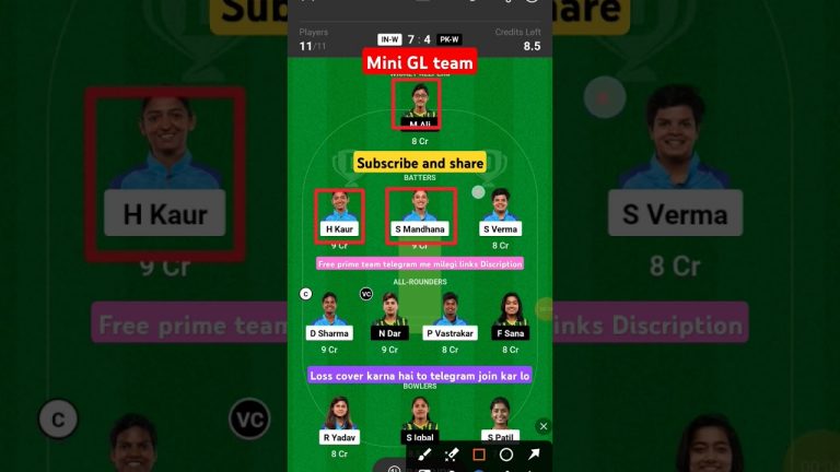 ind-w vs Pak-w mini GL dream11 team l dream11 free prime team l 50 lakhs free giveaway l Dream11