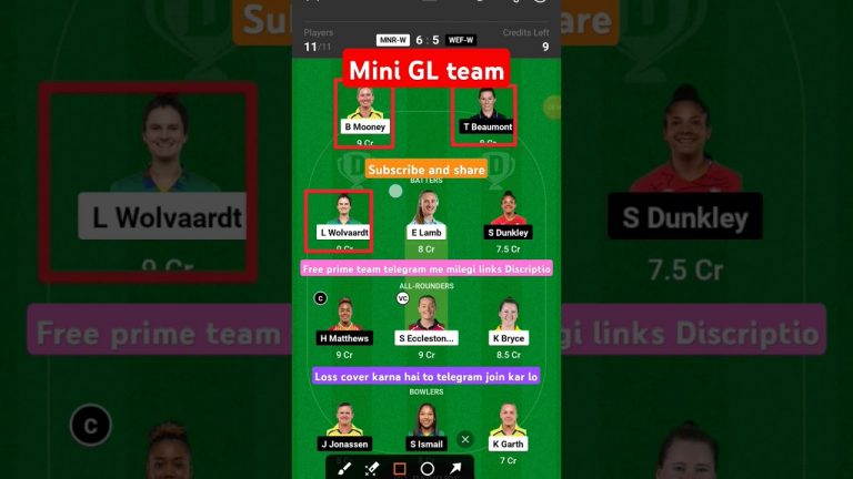 mnr-w vs wef-w GL dream11 team l dream11 free prime team l 50 lakhs free giveaway l Dream11