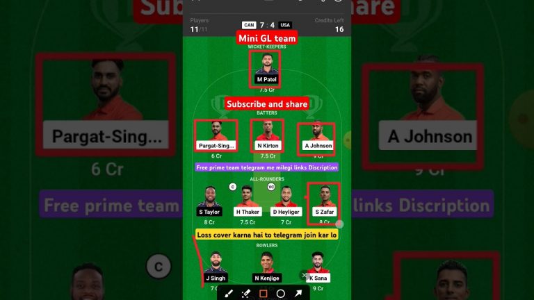 Can vs usa mini GL Dream 11 team l Dream11 free prime team l 10 Lakhs daily free giveaway