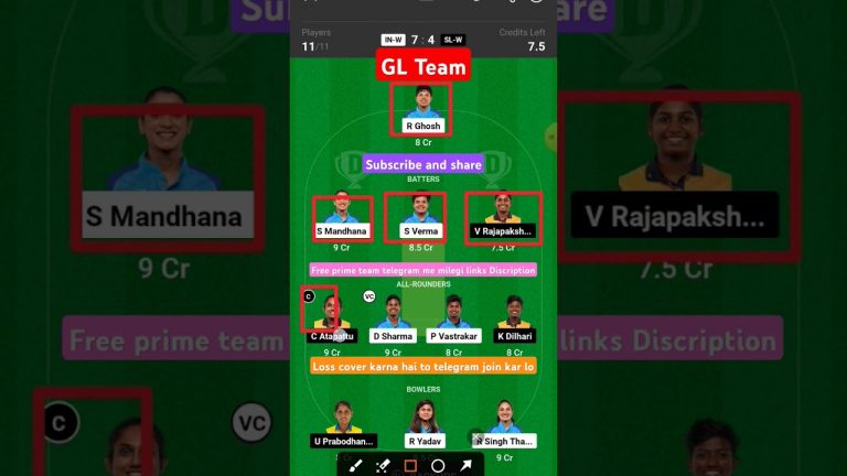 SLw vs Indw GL dream11 prediction l dream11 free prime team l 50 lakhs free giveaway l Dream11