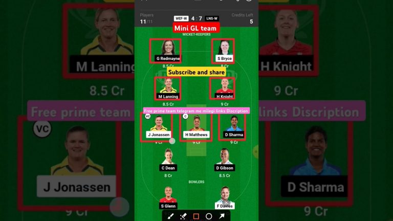 wef-w vs Lns-w mini GL Dream 11 team l Dream11 free prime team l 10 Lakhs daily free giveaway