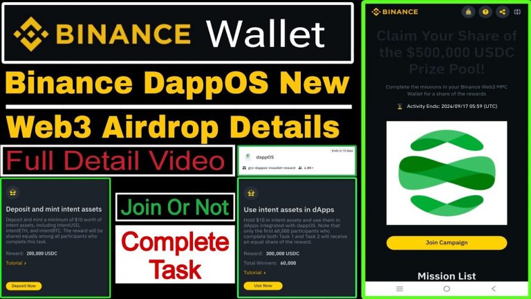 Binance DappOS New Web3 Airdrop Details | Claim $500K USDC Prize Pool | Binance Web3 Airdrop