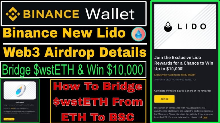 Binance New Lido Web3 Airdrop | Bridge $wstETH & Win $10,000 | Binance Web3 Wallet Airdrop