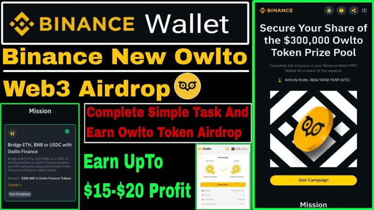 Binance New Owlto Web3 Airdrop | $300,000 Owlto Token Prize Pool | Binance Web3 Airdrop