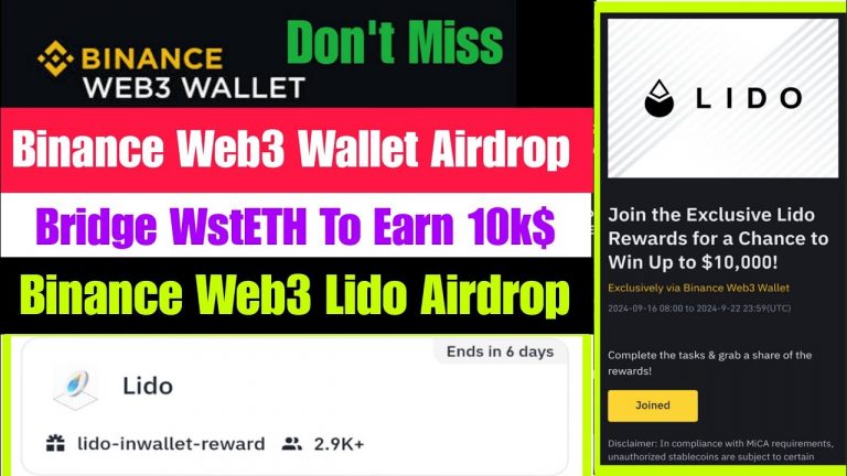 Binance Web3 Lido Airdrop | Binance New Airdrop | Bridge $wstEth to Win 10k$ | Binance Web3 Airdrop