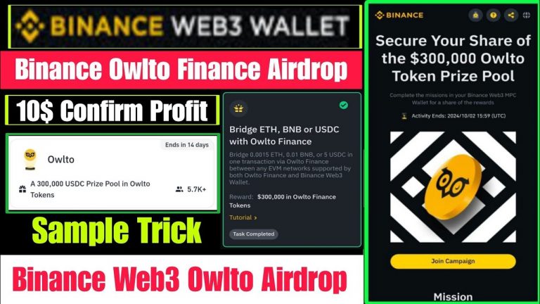 Binance Web3 New Owlto Airdrop | Binance New Airdrop | 300K Owlto Token Reward | Binace Web3 Airdrop