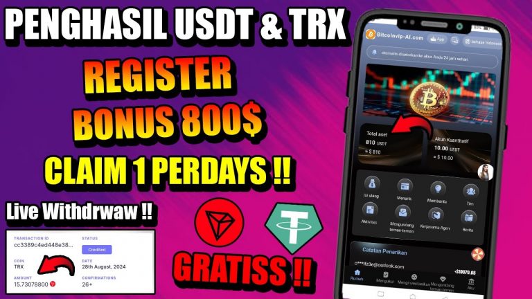 Cara Menghasilkan Uang Dari Internet | Penghasil USDT & TRX ! Daftar Dapat 800$ Secara Gratis !