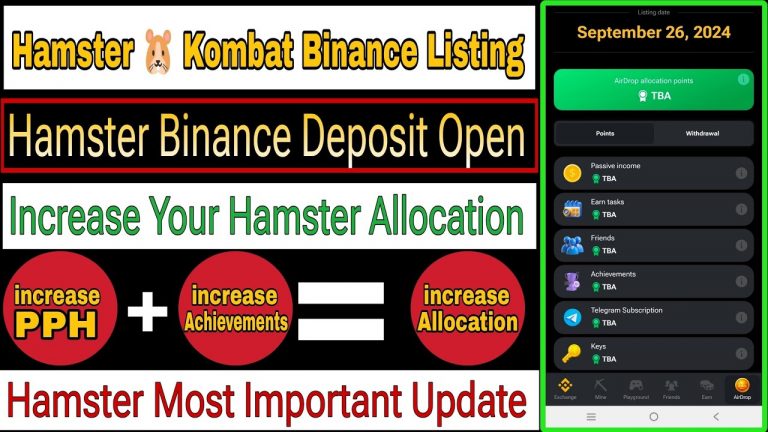 Hamster Kombat Binance Listing | Increase Hamster Allocation | Hamster Binance Deposit Open