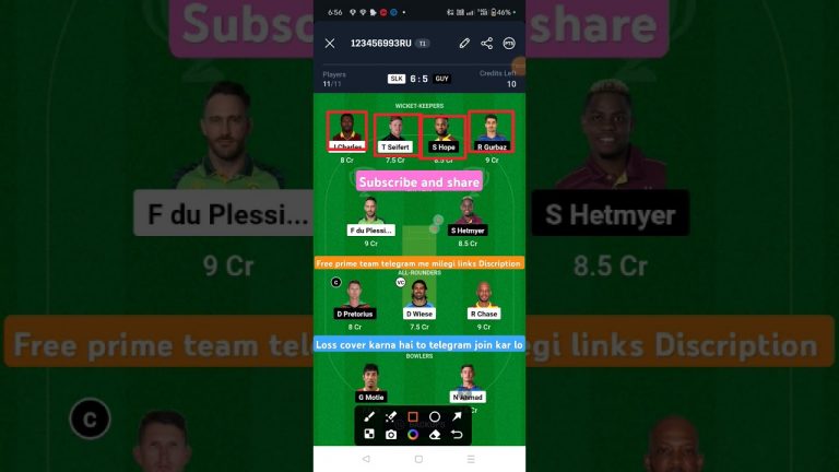 SLK vs GUY #dream11 team l #slkvsguy #cpl #shorts #viral #ytshorts