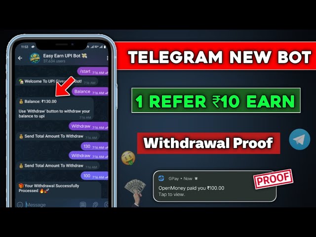 Telegram bot 1 Refer 10 rupees Earn|Telegram Bot UPI Giveaway|Telegram Bot Se paise kaise kamaye