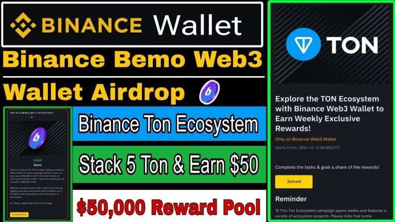 Binance Bemo Web3 Wallet Airdrop | Binance Ton Ecosystem Campaign | Earn $50 STXP Token In Reward