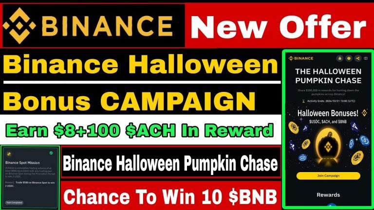 Binance Halloween Pumpkin Chase Offer Today | Earn $8-100$ACH & Win 10 BNB | Binance New Offer Today