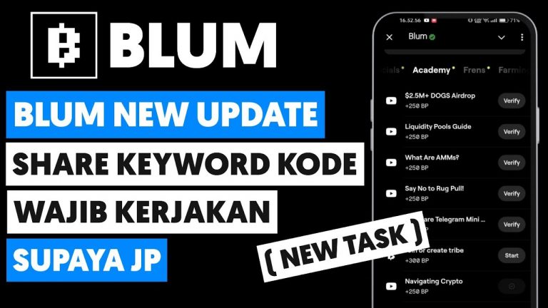 Update Blum New Task & Share 5 Kode Keyword Claim Blum Poin Supaya JP | Update Airdrop Blum