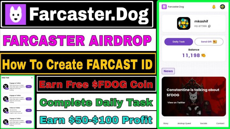 Farcaster Dog Airdrop | Claim Daily $FDOG Token | How To Create WARPCAST ID | Farcast Airdrop