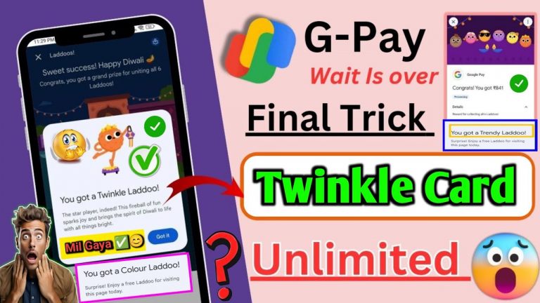 G-Pay Twinkle Ladoo Trick // How To Get Gpay Twinkle Card // Google pay laddoos offer trick